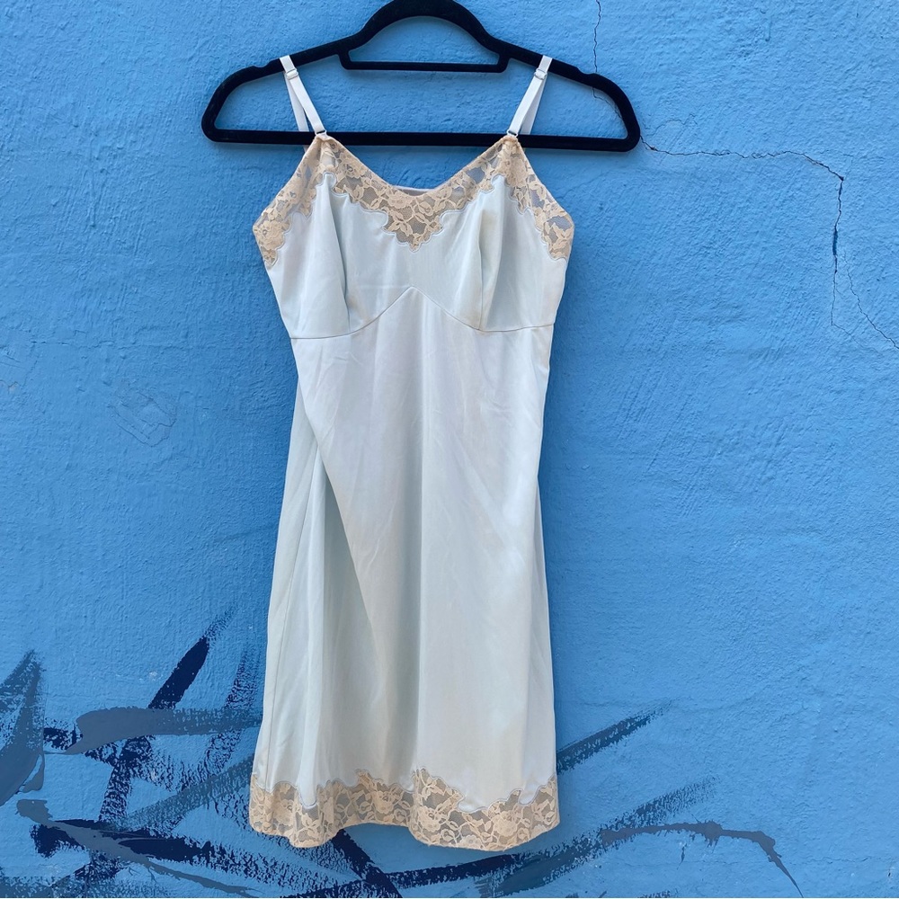 Vintage 50s Baby Blue Lace Slip Dress Coquette S